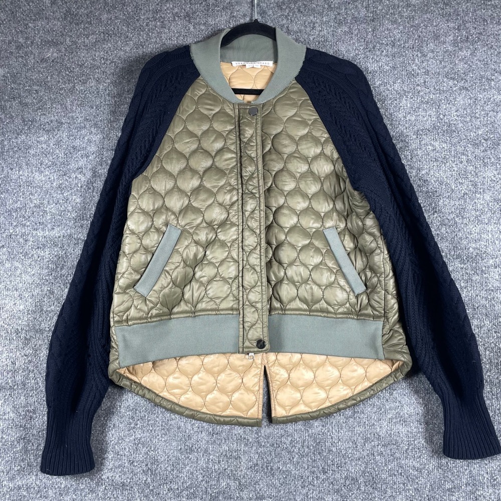 Veronica Beard Jacket Womens L Mixed Media Marjeti Quilted Cable Knit Bomber